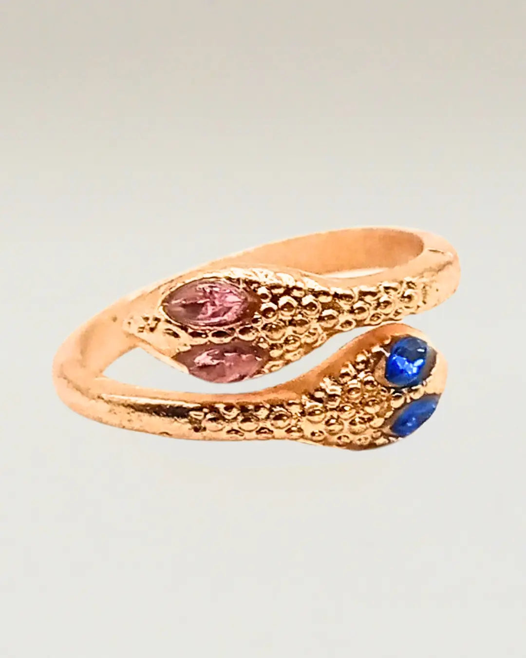 Blue and Pink eye double snake ring