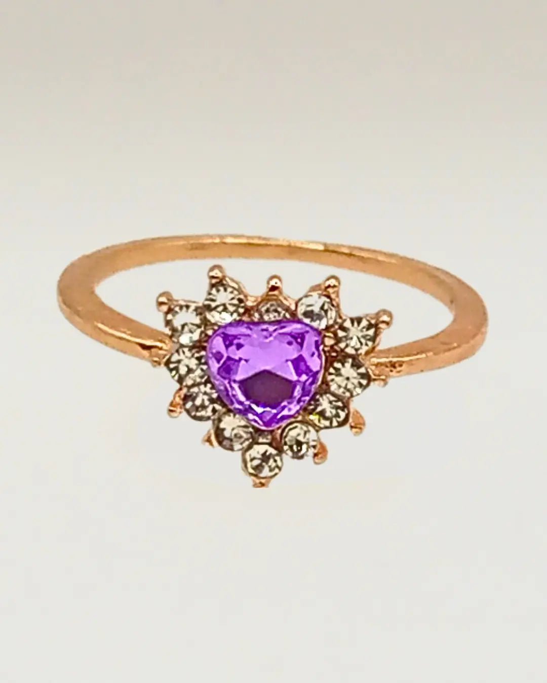 Crystal Purple Heart Shaped Zircon Ring