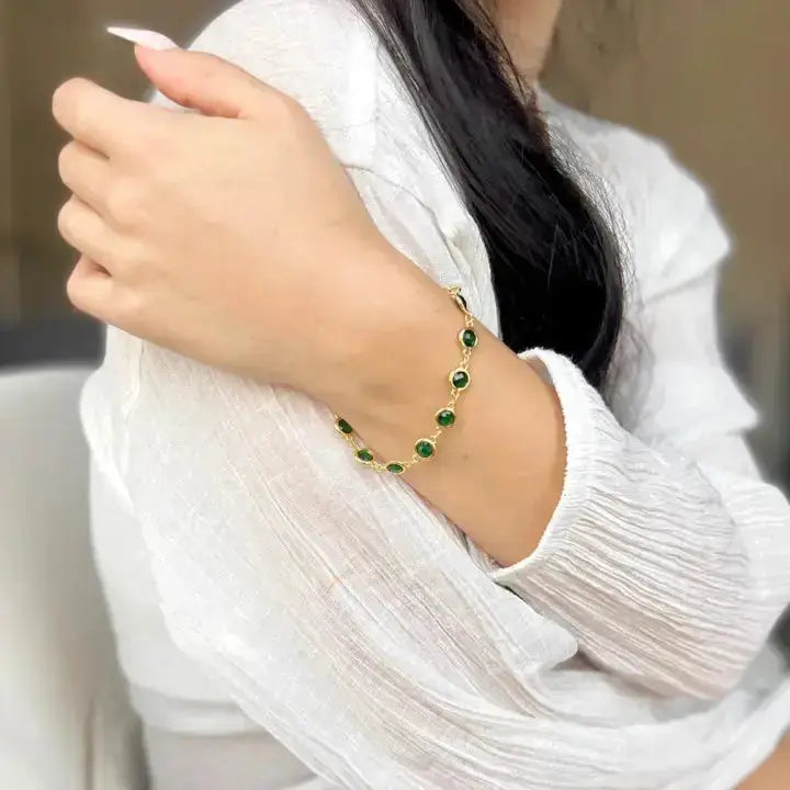 Gold Crystal Beaded Charm Bracelet