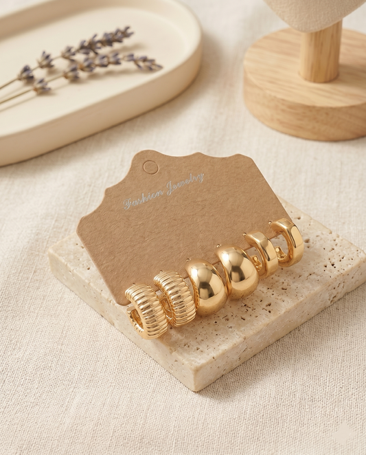 3-in-1 Gold Hoop Earrings Set
