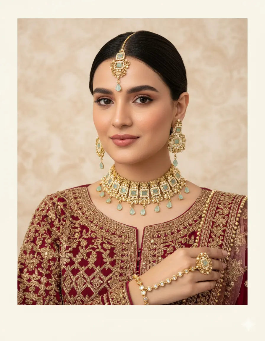 Champagne Gold Bridal Jewellery Set Pakistan — CozyHaven COD