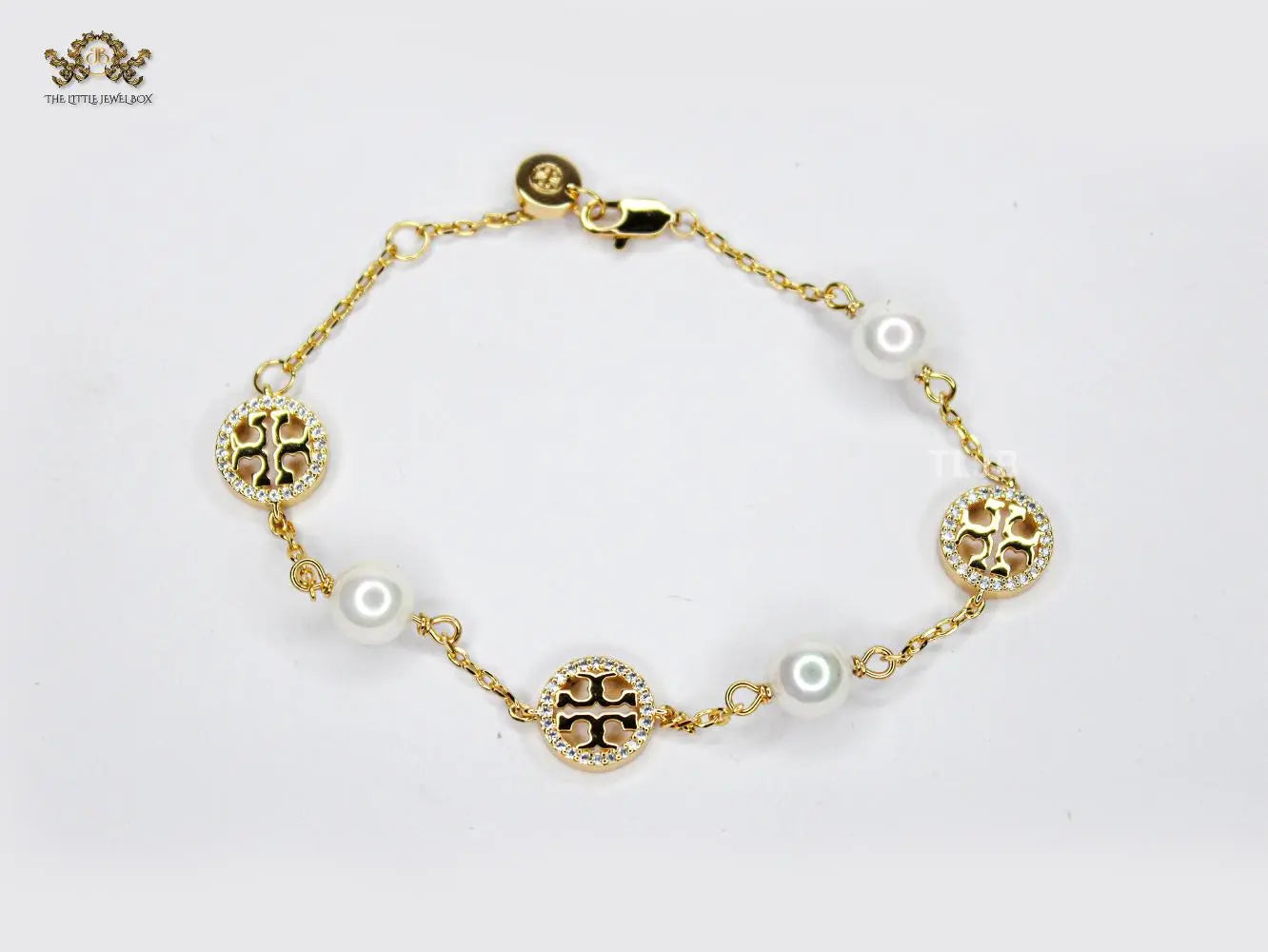 Alphabet T chain pearl studded bracelet