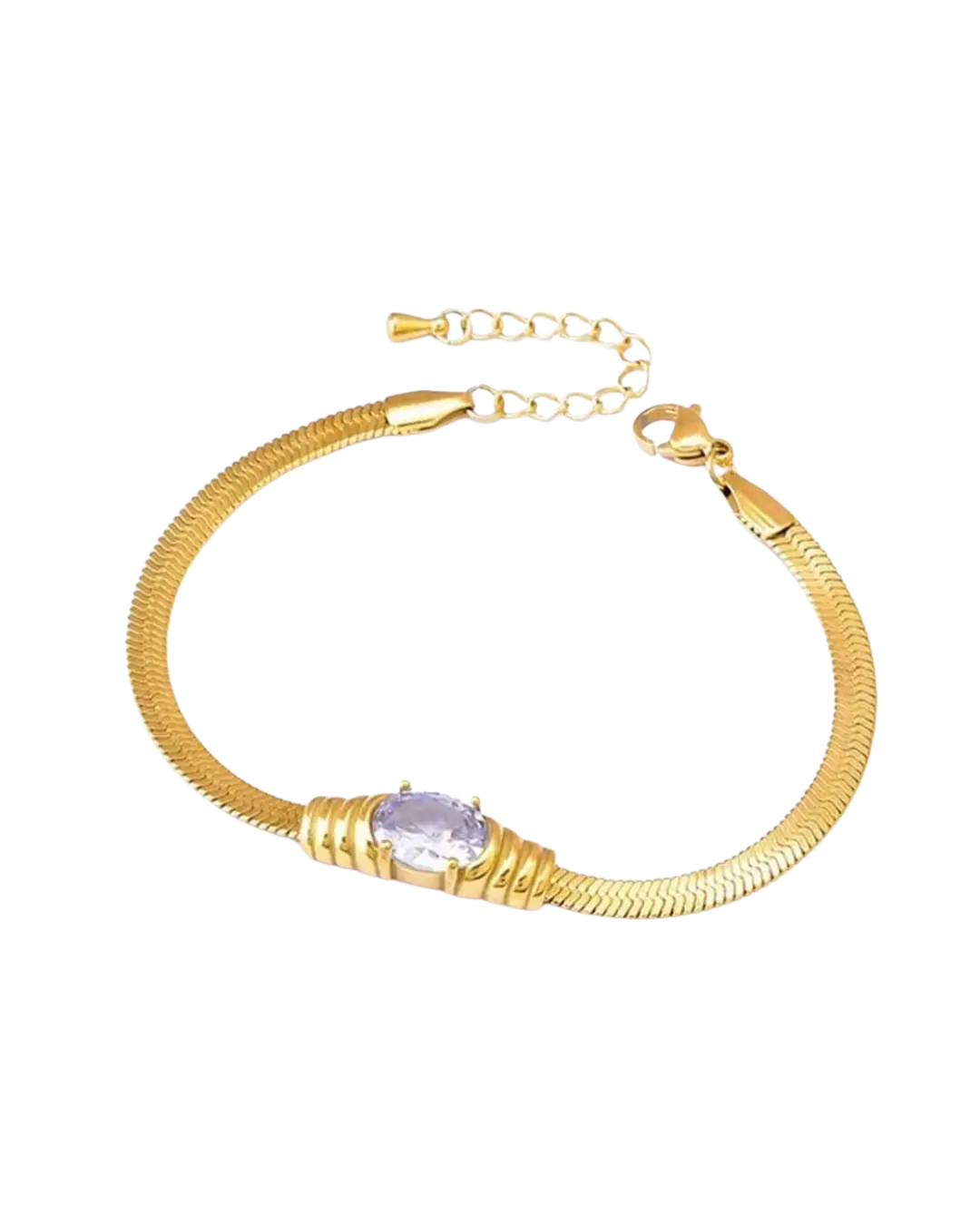 Aurora Gleam Bracelet – Gold Snake Chain with Solitaire Crystal