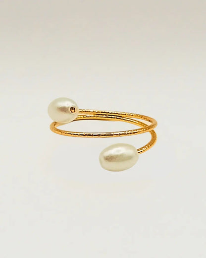 Two Pearl Spiral Ring