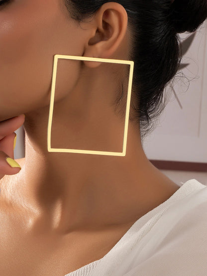 Golden Frame Square Hoop Earrings