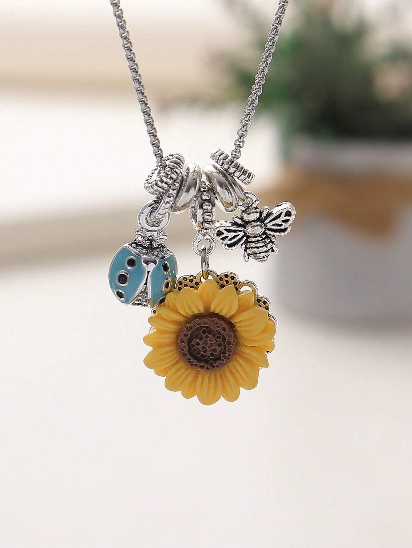 Sunflower & Bee Necklace