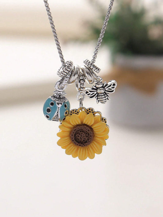 Sunflower & Bee Necklace