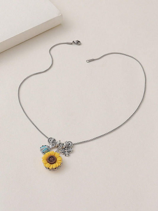 Sunflower & Bee Necklace