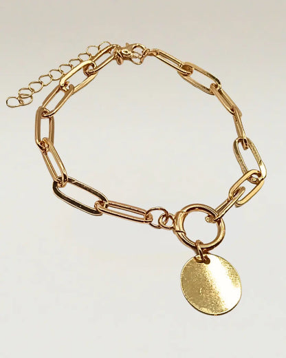 Golden Link Bracelet with Golden Disc