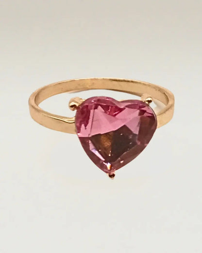 Pink Heart Shape Gold Ring