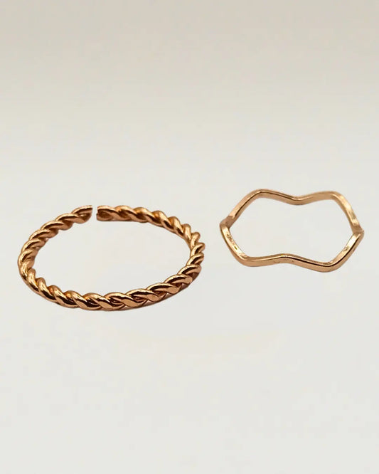 2 Rings Gold Plated Finger Ring Set