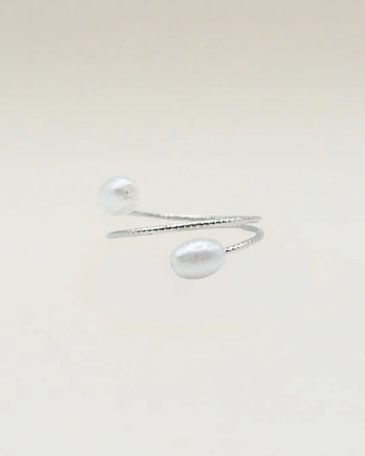Two Pearl Spiral Ring