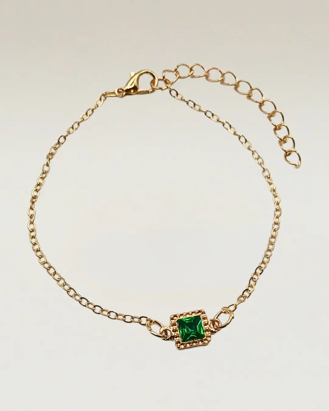 Square Green Stones Chain Bracelet