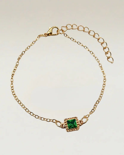Square Green Stones Chain Bracelet
