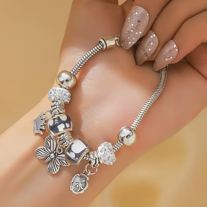 Butterfly and Rose Beads Bracelet