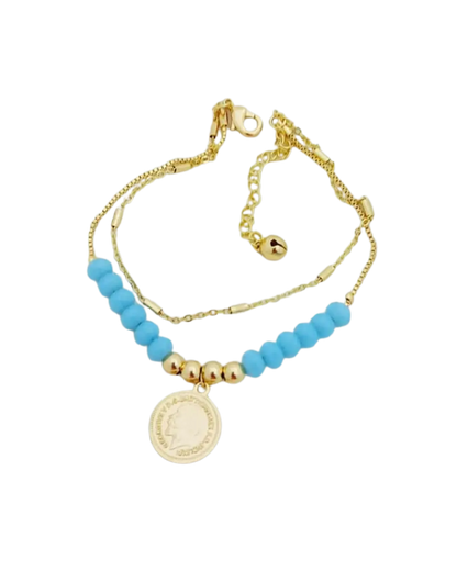 Vintage Classic Turquoise Beads Stainless Steel Bracelet