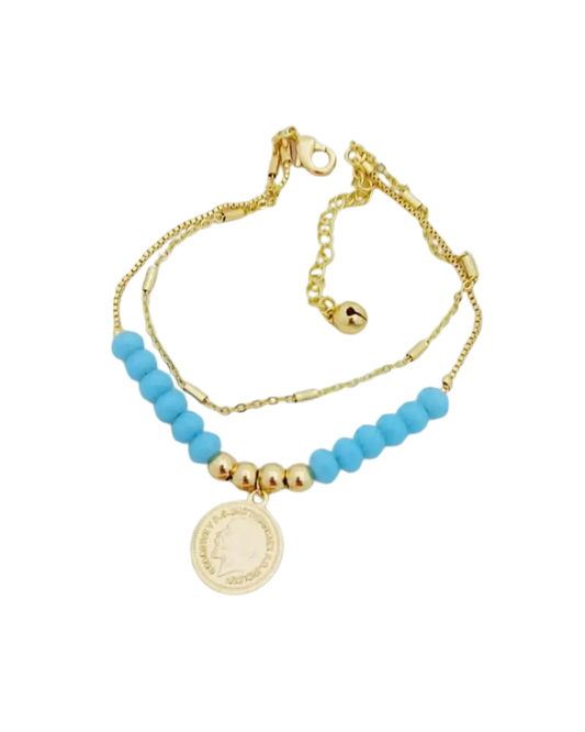 Vintage Classic Turquoise Beads Stainless Steel Bracelet