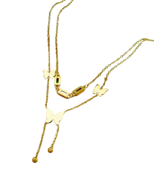 Gold Plated Elegant Charm Rhinestone Butterfly Double Laye
