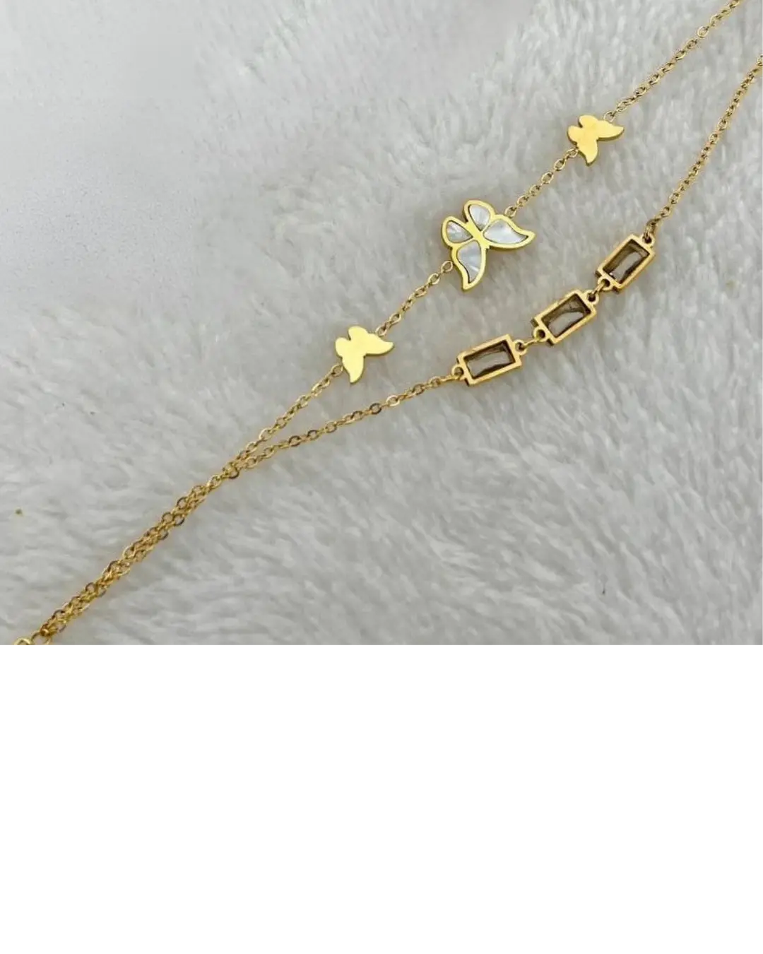 Gold Plated Elegant Charm Rhinestone Butterfly Double Laye