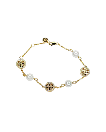 Alphabet T chain pearl studded bracelet