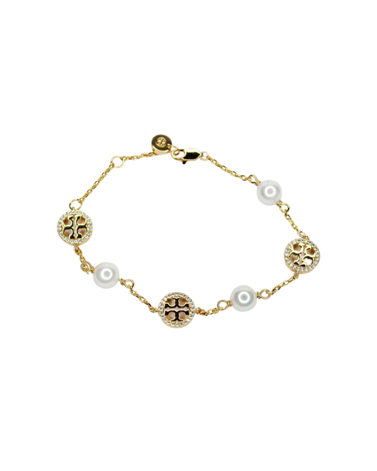 Alphabet T chain pearl studded bracelet