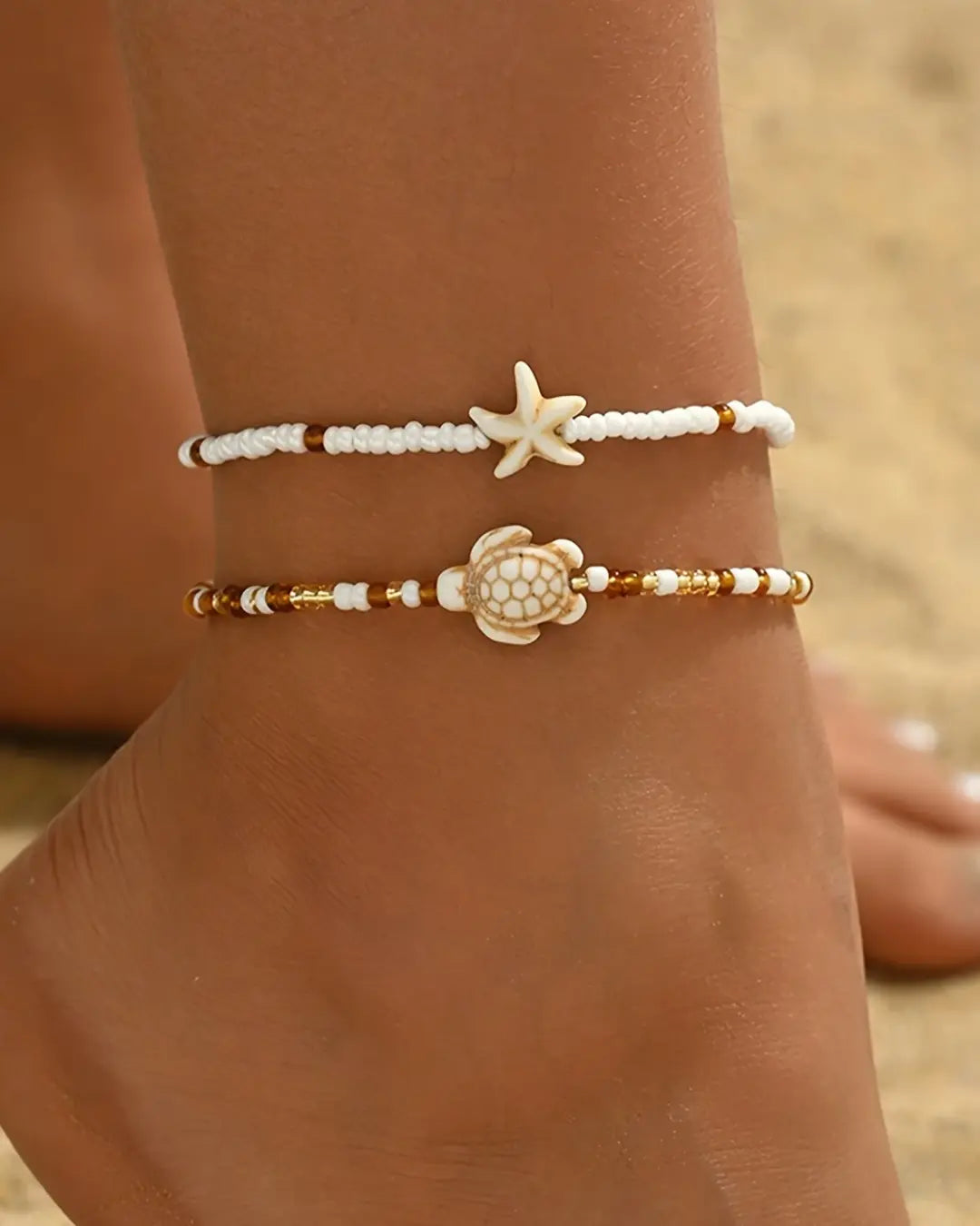 Summer Beach Glass Bead Anklets