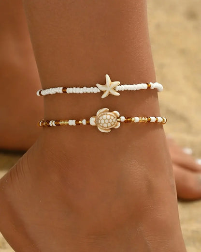 Summer Beach Glass Bead Anklets