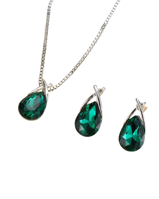 Zinc Alloy Crystal Pendant Necklace and Earrings Set