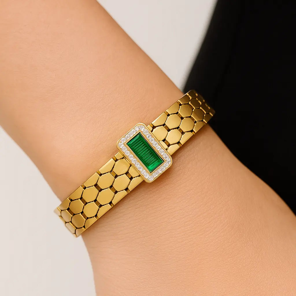Emerald Glint Honeycomb Bracelet