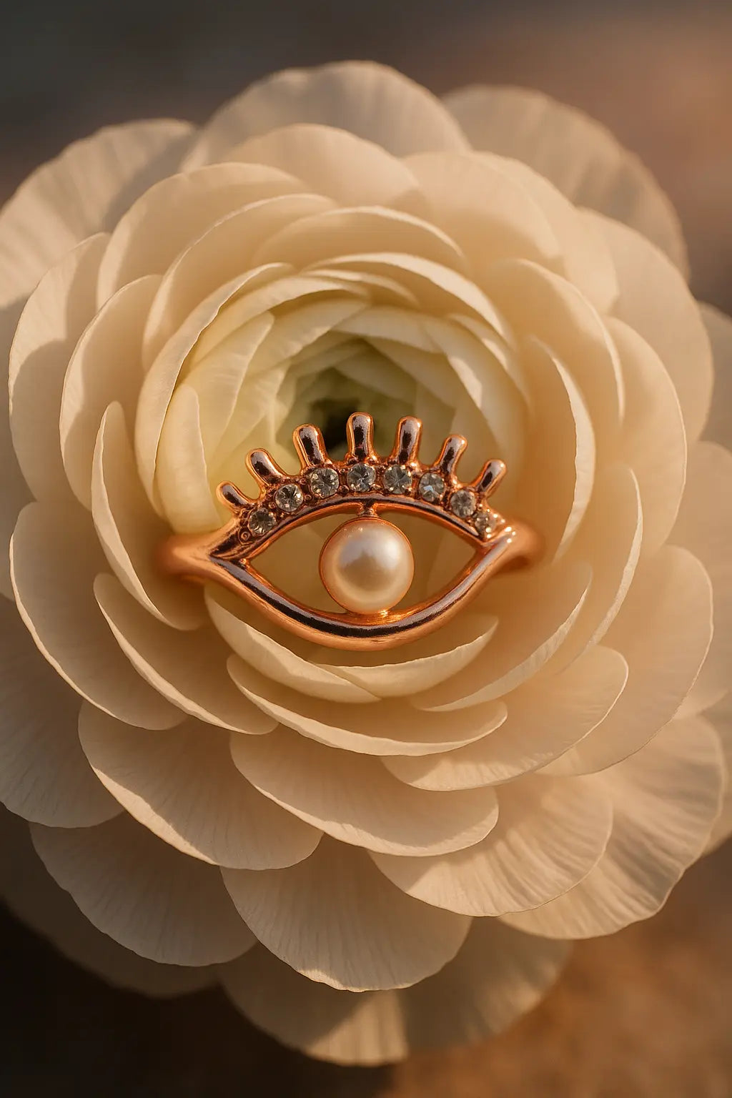 Evil Eye Ring with Pearl and Crystals