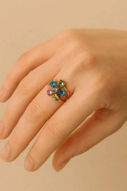 Multi-Gemstone Flower Ring
