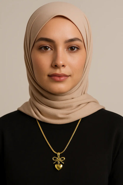 Golden Ribbon Heart Pendant Necklace