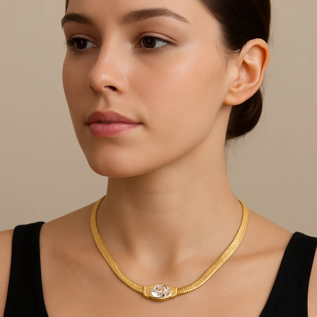 Crystal Grace Necklace – Gold-Tone Stainless Steel
