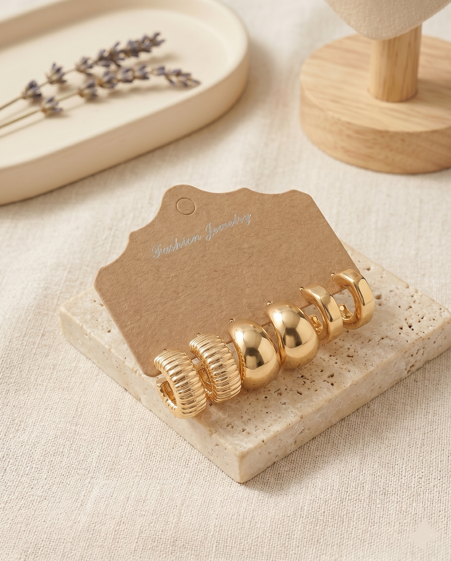 3-in-1 Gold Hoop Earrings Set