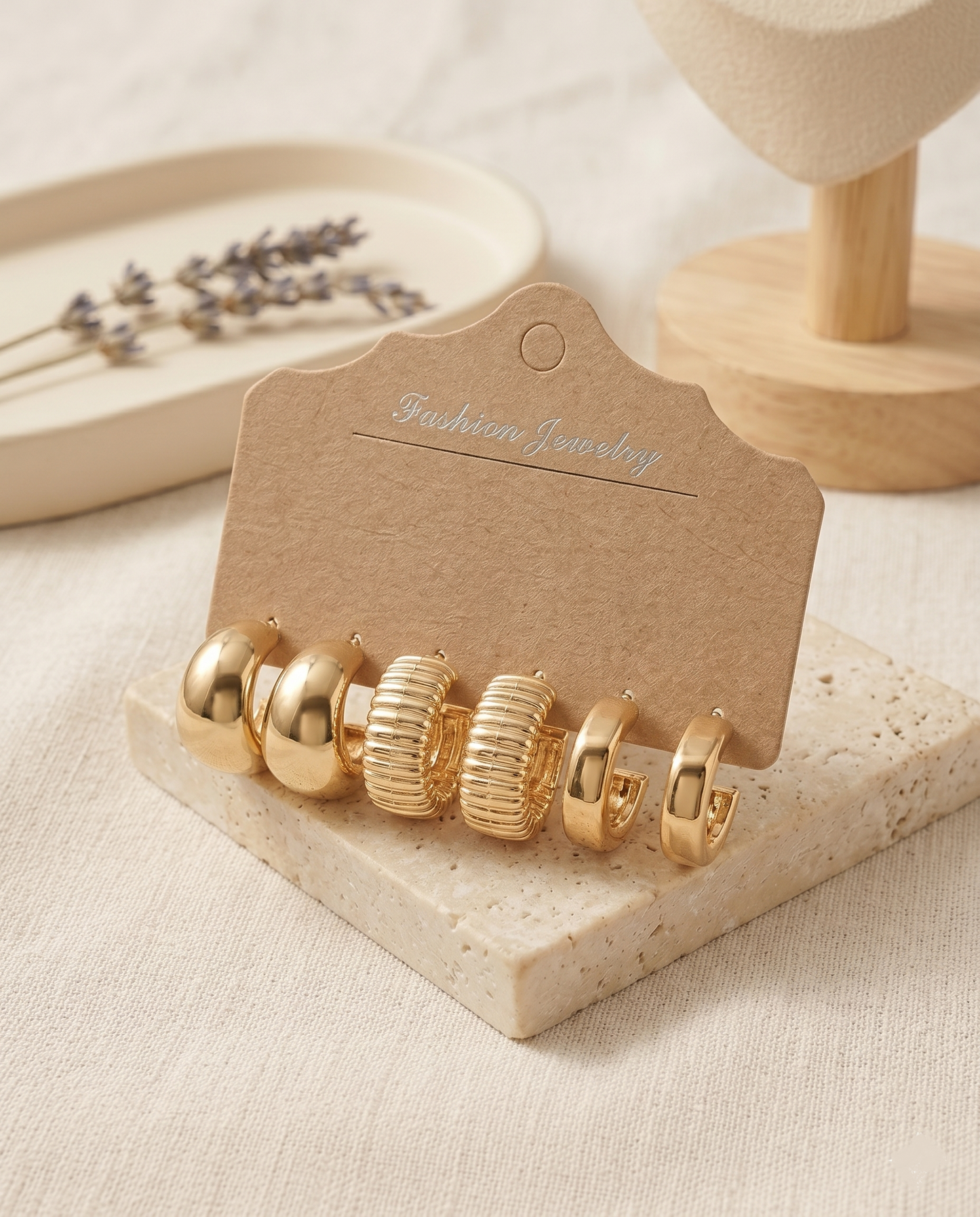 3-in-1 Gold Hoop Earrings Set
