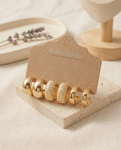 3-in-1 Gold Hoop Earrings Set