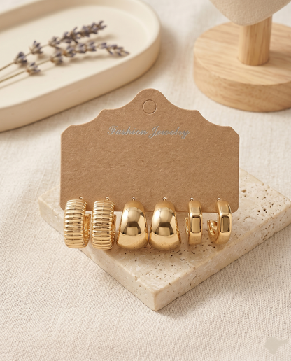 3-in-1 Gold Hoop Earrings Set