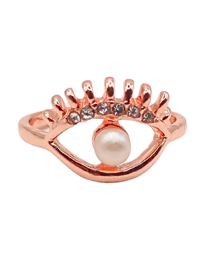 Evil Eye Ring with Pearl and Crystals