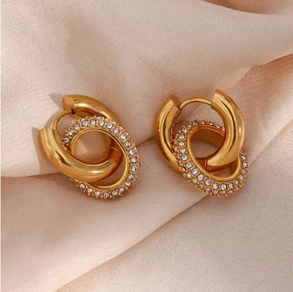 Interlocked Gold Hoop Earrings (2 Rings)