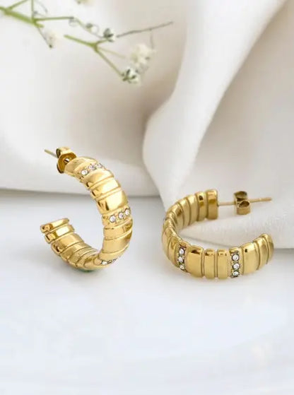Bold Gold Ribbed Hoop Earrings