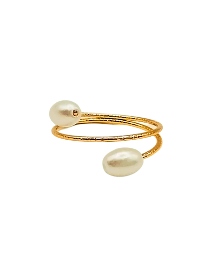 Two Pearl Spiral Ring