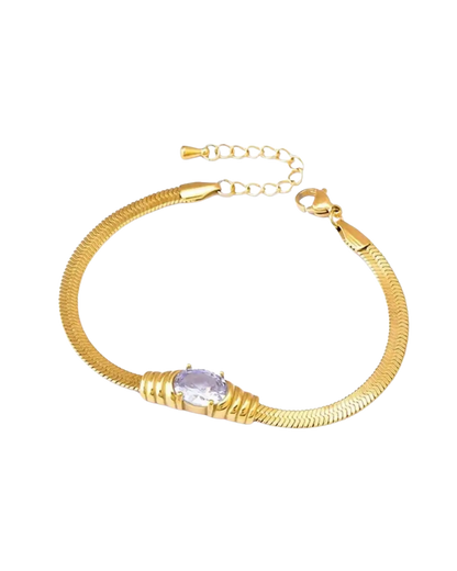 Aurora Gleam Bracelet – Gold Snake Chain with Solitaire Crystal