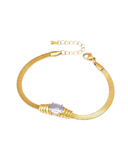 Aurora Gleam Bracelet – Gold Snake Chain with Solitaire Crystal