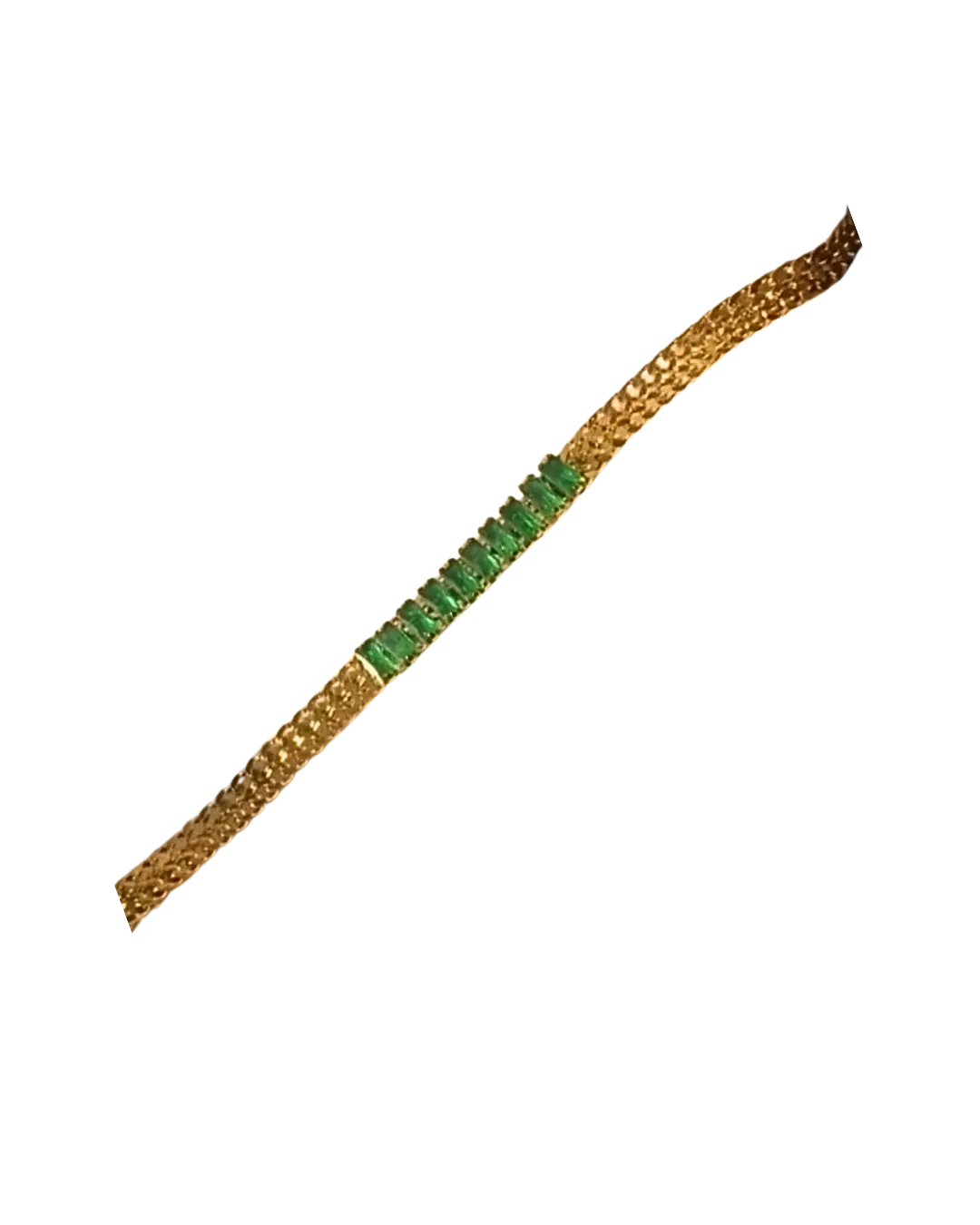 Verdant Link Bracelet – Gold Mesh with Emerald Accents