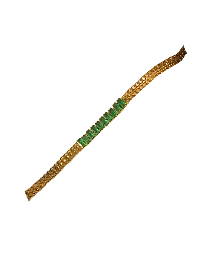Verdant Link Bracelet – Gold Mesh with Emerald Accents