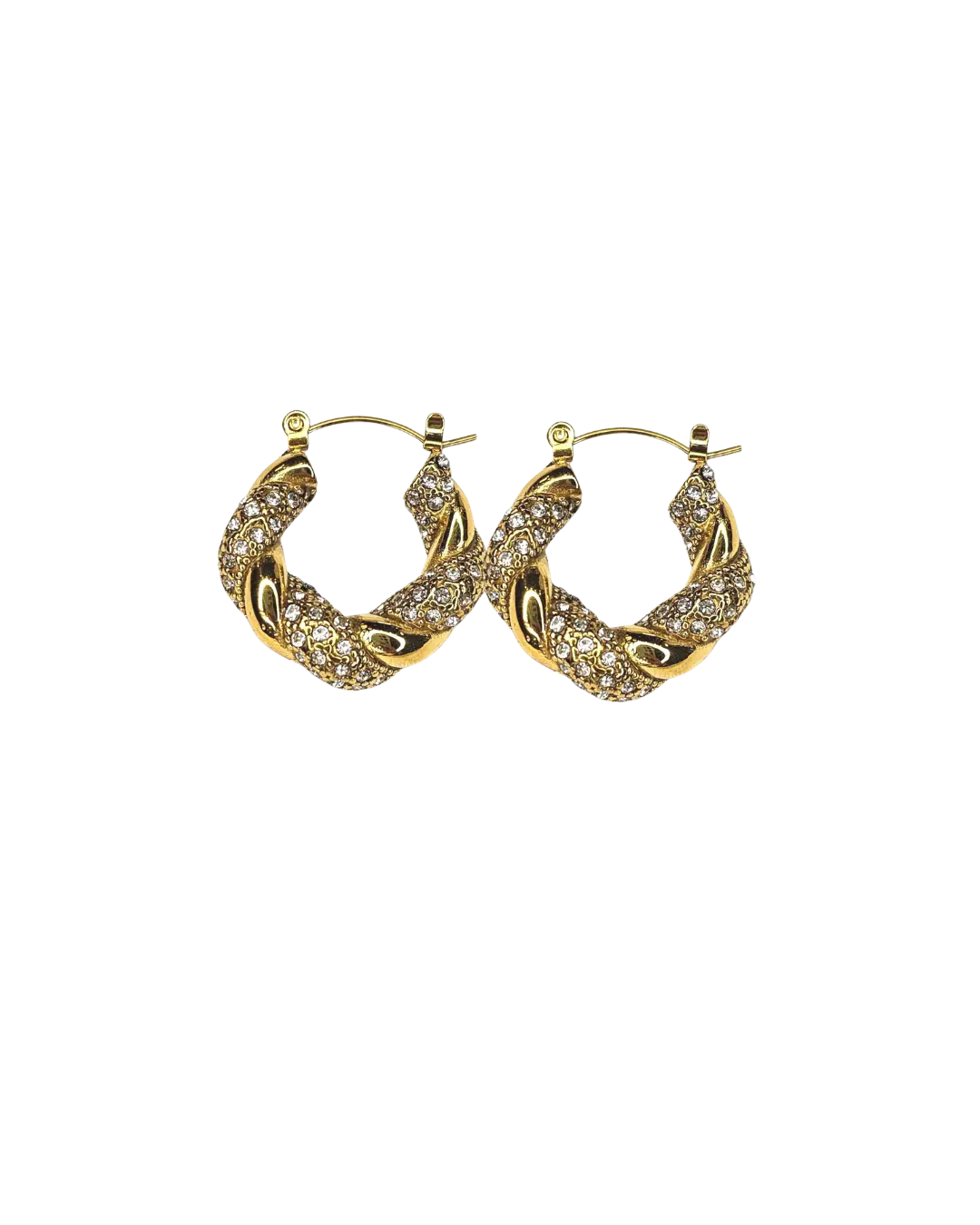 Twisted Gold Rhinestone Hoop Earrings