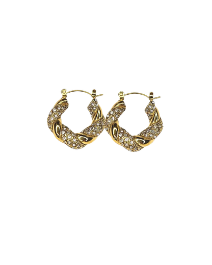 Twisted Gold Rhinestone Hoop Earrings
