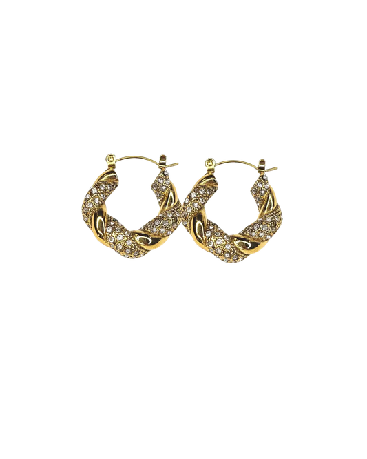Twisted Gold Rhinestone Hoop Earrings