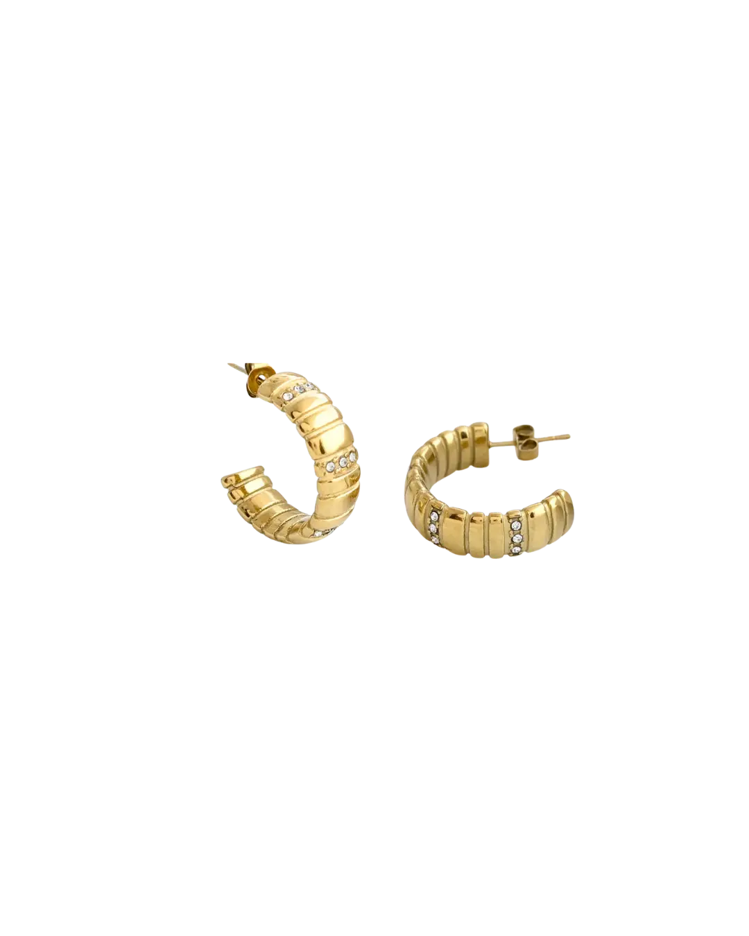 Bold Gold Ribbed Hoop Earrings