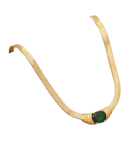 Emerald Radiance Necklace – Gold-Tone Stainless Steel